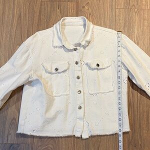 100% Cotton Made in Italy White Eyelet Button-Up Jean Jacket